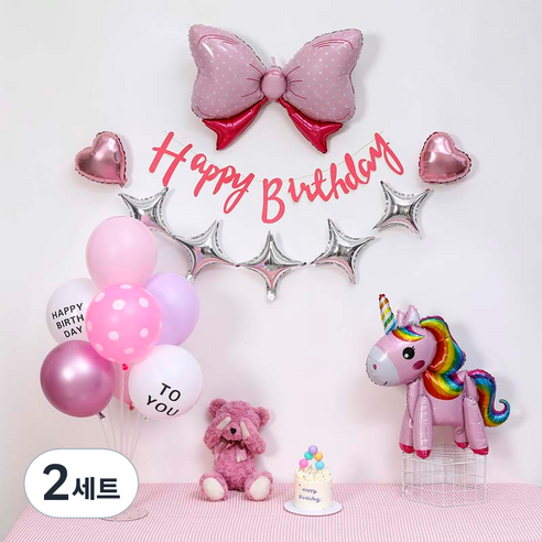 피앤비유니티 핑크 캐릭터 생일 케익 풍선 가랜드 세트, 08 유니콘 핑크, 2세트