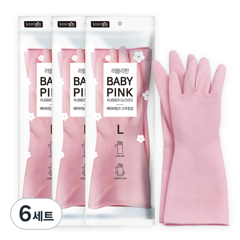명진 러블리한 고무장갑, 핑크, 대(L), 6세트