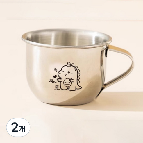 아우라팸 어린이 스텐 304 양치컵 80ml, 꼬마공룡, 2개