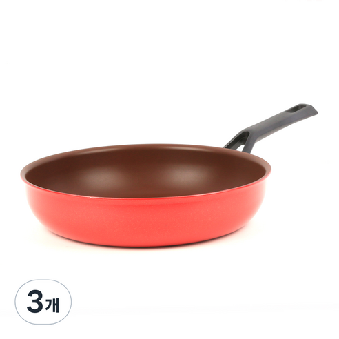킴스쿡 논스틱 후라이팬 레드, 3개, 28cm