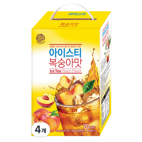 우리차 아이스티 복숭아 70p, 910g, 4개