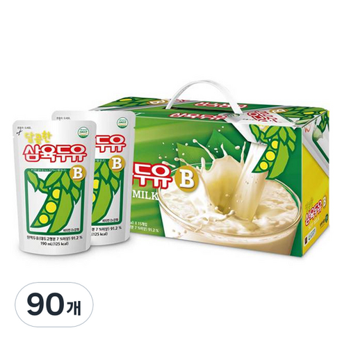 삼육두유 달콤한 B 파우치 두유, 90개, 190ml