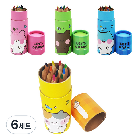아가플러스 심플 우드 미니 색연필 4종 세트, 6세트, 12색