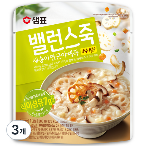 샘표 밸런스 새송이 연근 야채죽, 280g, 3개