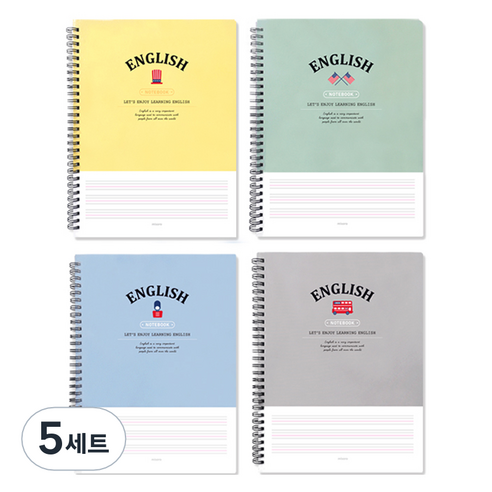 미소로 3000 영어 스프링 노트 2403 4종 세트, 옐로우, 민트, 블루, 그레이, 5세트