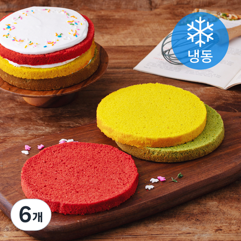 장가네제과 수제 레인보우 3색 케이크시트 1호 (냉동), 170g, 6개