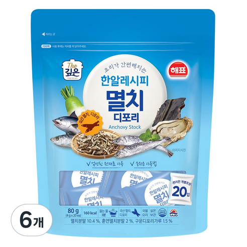 해표 한알 레시피 멸치 디포리 20p, 80g, 6개