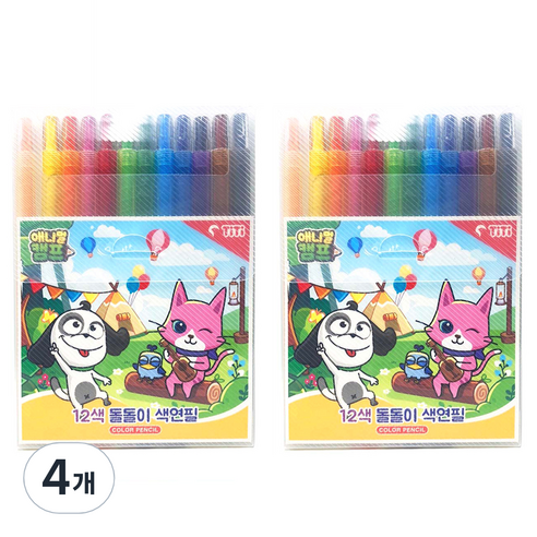 티티 애니멀캠프 돌돌이 색연필, 12색, 4개