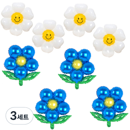 파티쇼 플라워 은박 풍선 잎사귀 4p + 데이지 소형 4p 세트, 다크블루(잎사귀), 3세트