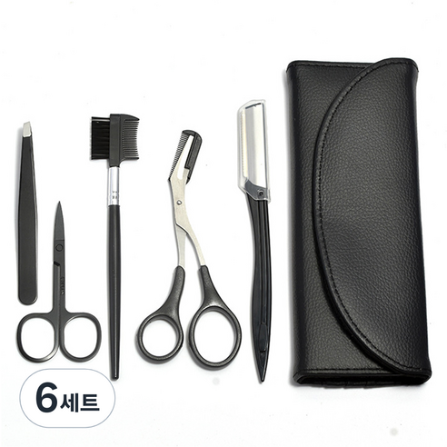 쭈니즈 눈썹칼 샵 눈썹가위 남자 눈썹숱정리 미용실 눈썹면도기 칼 눈썹관리눈썹정리, 6세트, 블랙