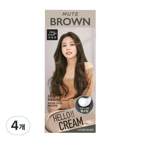 미쟝센 헬로 염색 크림, 8MB 뮤트브라운, 4개