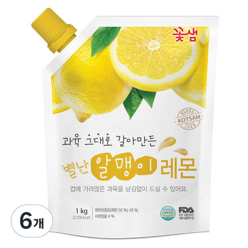 꽃샘식품 별난 알맹이 레몬차, 1kg, 6개