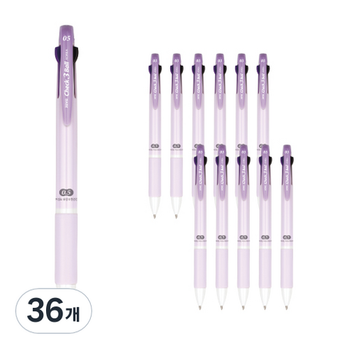 자바펜 체크 3볼 멀티펜 0.5mm, 퍼플, 36개