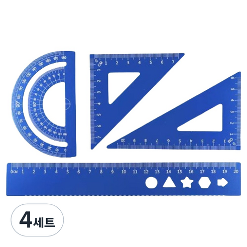 디엔오 스테인레스 삼각자 + 각도기 + 자 세트, 블루, 4세트
