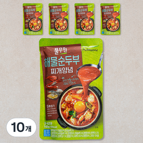 풀무원 해물순두부 찌개양념 3~4인분, 140g, 10개