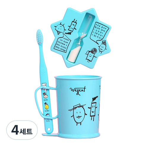 위덴 어린이 칫솔 11~13세 + 양치컵 + 모래시계 세트 스카이, 4세트