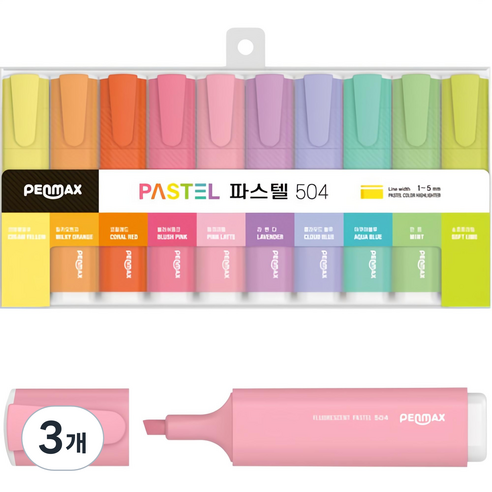 펜맥스 사각 파스텔 504 형광펜 세트, 10색, 3세트