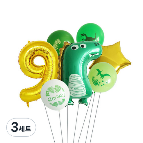 이모쿠비 생일파티 숫자풍선세트, 공룡 9, 3세트