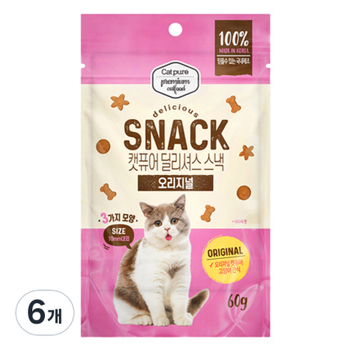 캣퓨어 고양이 딜리셔스 스낵 오리지널, 60g, 6개, 혼합맛(닭고기/참치)