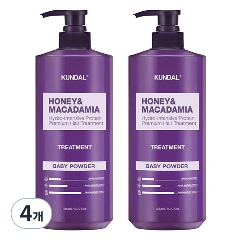 쿤달 허니 앤 마카다미아 헤어 트리트먼트 베이비파우더향, 1058ml, 4개