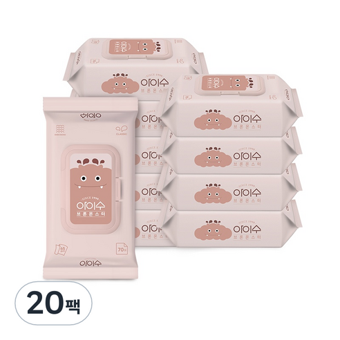 아이수 저자극 브론 몬스터 물티슈 캡형, 70매, 20팩