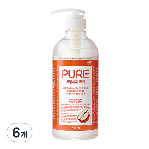 피죤 퓨어 주방세제 애플밤, 750ml, 6개
