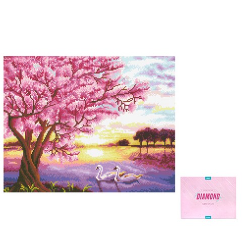 디클레어 액자 캔버스형 보석십자수 DIY 키트 40 x 50 cm, 벚꽃백조, 1세트