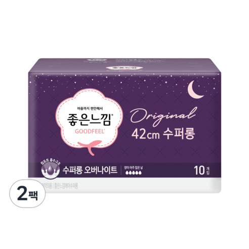 좋은느낌 오리지널 수퍼롱 오버나이트 생리대 패드형, 10개입, 2개