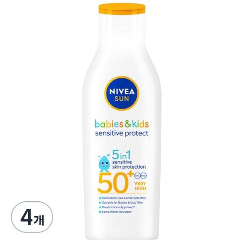 니베아 키즈 센서티브 프로텍트 앤 플레이 선 로션 SPF50+ PA++++, 4개, 200ml