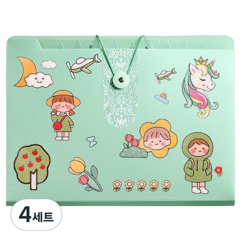 올인셀 데일리 아코디언 파일 12칸 A4 + 스티커 세트, 파스텔그린(파일), 4세트