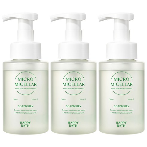 해피바스 마이크로미셀라 솝베리 모이스춰 버블 클렌징 폼, 3개, 300ml