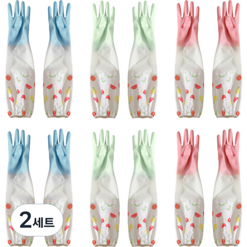 블럭마트 주방용품 밴드형 긴 고무장갑 양손 6종 세트, 소(S), 랜덤발송, 2세트