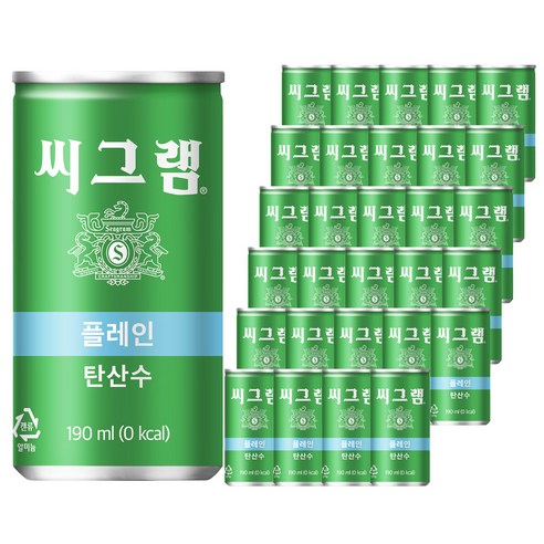 씨그램 플레인 탄산수, 190ml, 90개