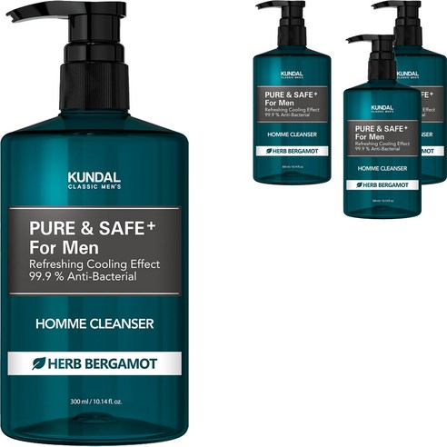 쿤달 쿨링 남성청결제 베르가못향, 300ml, 4개