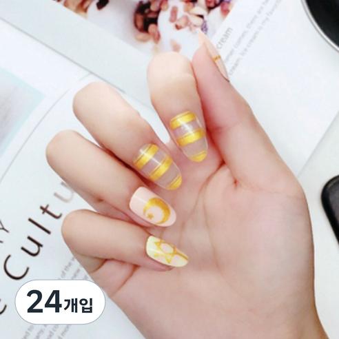 문더라인 네일스티커 Q925, 혼합 색상, 24개입