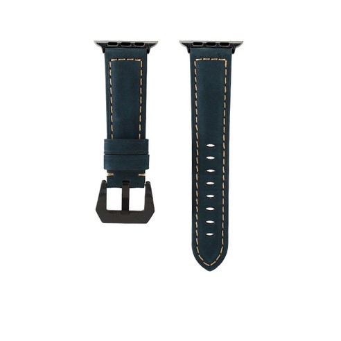 비쉐르 애플워치 3/4/5 펜타곤 버클 레더 밴드 (42/44mm 호환 가능), 버클(블랙), 스트랩(다크블루), 1세트