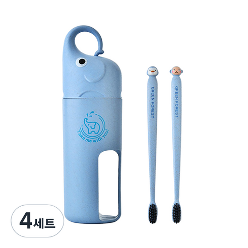 알럽홈 코끼리 휴대용 칫솔 컵 세트 블루, 4세트