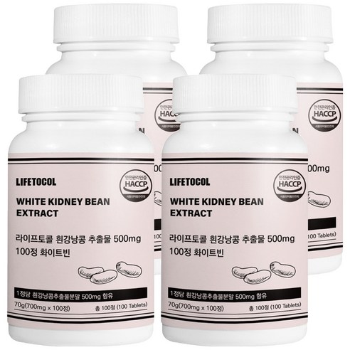 라이프토콜 흰강낭콩 추출물 500mg 100정 화이트빈 70g, 4개