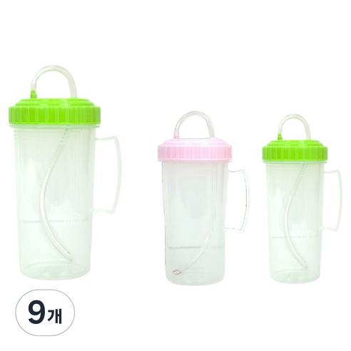 리빙패밀리 흘림방지 손잡이 빨대컵 400ml, 랜덤발송, 9개
