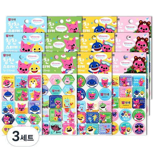 핑크퐁 칭찬 스티커 4종 x 3p세트, 혼합색상, 3세트