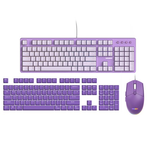 마이크로닉스 유선 키보드 아이웍스 에디션 적축 + 마우스 세트, PURPLE, 키보드 iWORKS KEYBOARO 마우스 iWORKS MOUSE, 일반형