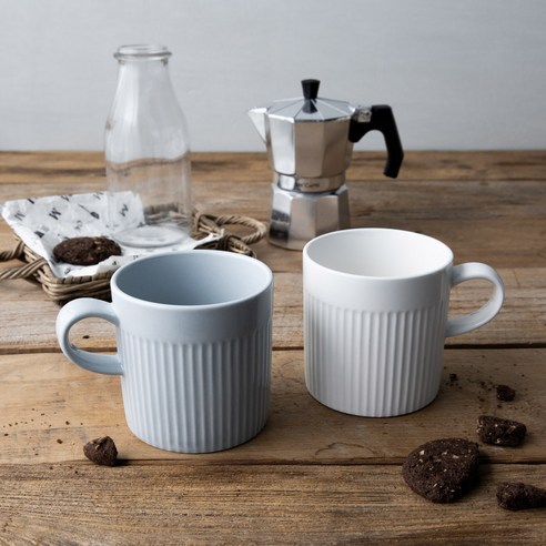 하우밍 스테이 머그컵 400ml x 2p, 화이트, 포그블루, 1세트