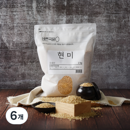 바른곡물 국산 현미, 2kg, 6개