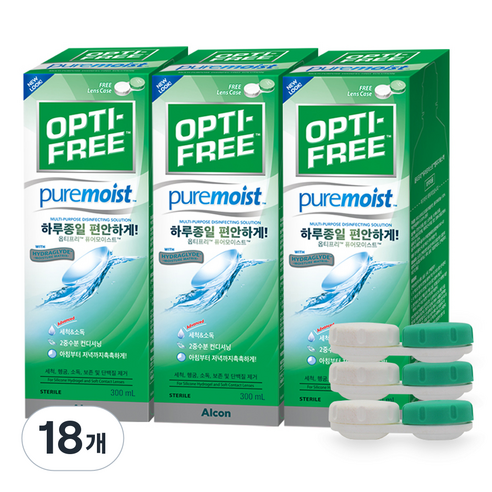 옵티프리 퓨어모이스트 렌즈세정액 + 렌즈케이스, 300ml, 18개