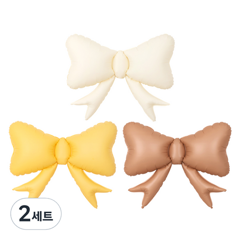 조이파티 공기주입전용 리본 풍선 3종 세트, 크림, 라떼, 머스타드, 2세트