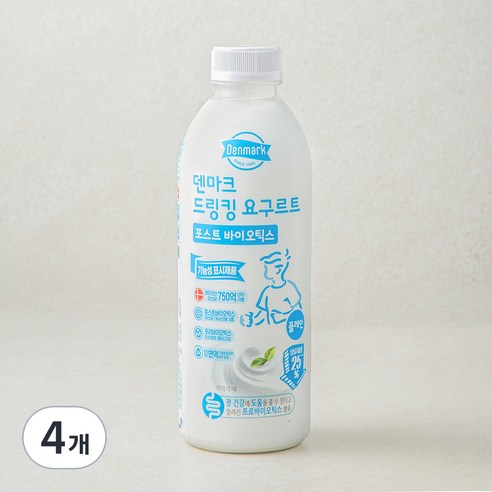 덴마크 드링킹 요구르트 포스트 바이오틱스 플레인, 750ml, 1개입, 4개