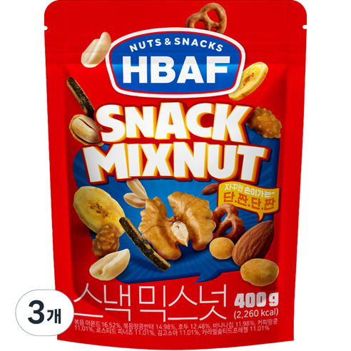 HBAF 넛츠앤스낵스 스낵 믹스넛, 400g, 3개