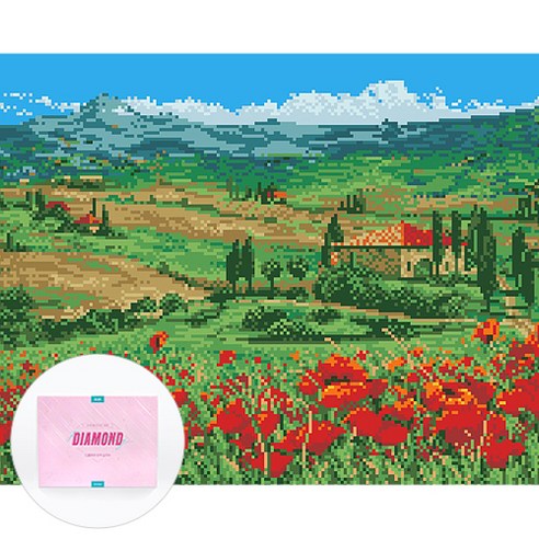 디클레어 액자 캔버스형 보석십자수 DIY 키트 40 x 50 cm, 1세트, 초원위의 양귀비