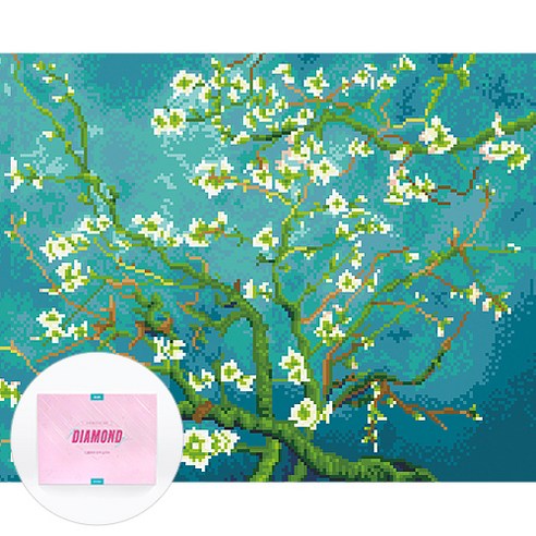 디클레어 액자 캔버스형 보석십자수 DIY 키트 40 x 50 cm, 고흐의 아몬드 나무, 1세트
