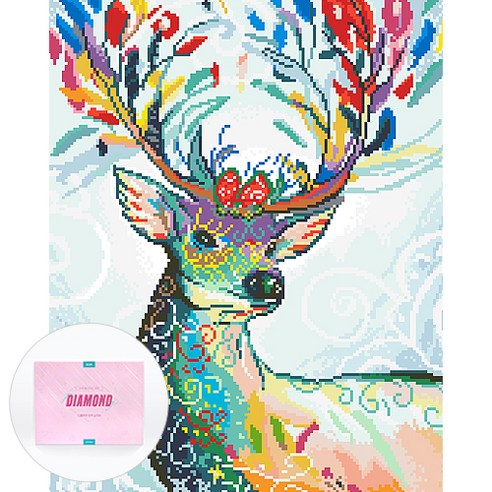 디클레어 액자 캔버스형 보석십자수 DIY 키트 40 x 50 cm, 레인보우 사슴, 1세트